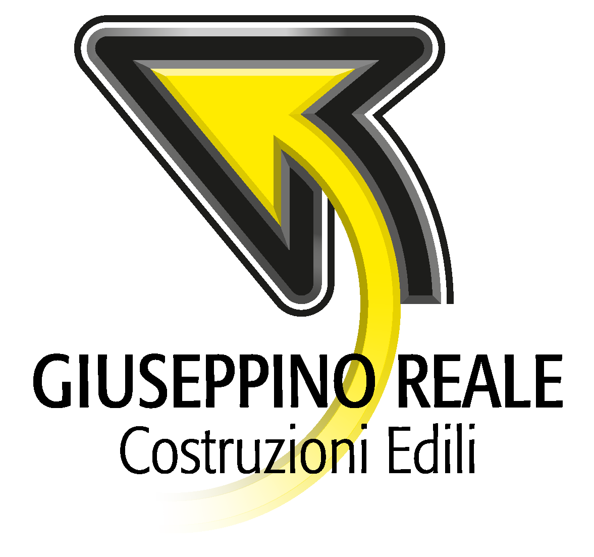 Logo dell'impresa edile Giuseppino Reale. Freccia gialla.